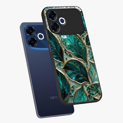 Emerald Leaf Glass Glass Case displayed in angled mockup highlighting botanical leaf illustration with elegant natural aesthetic.