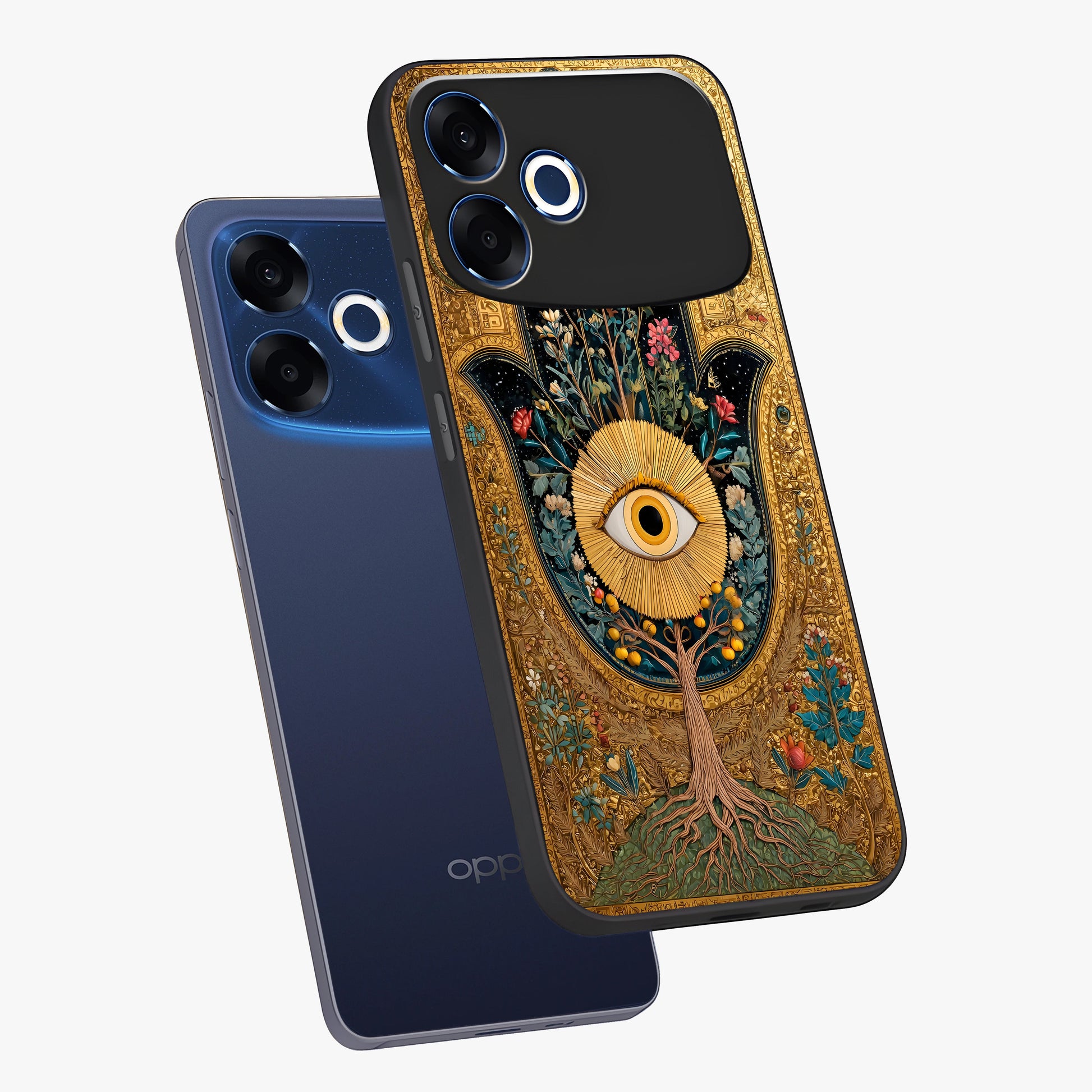 Ethereal Evil Eye Glass Case displayed in angled mockup highlighting protective evil eye symbol with spiritual aesthetic design.