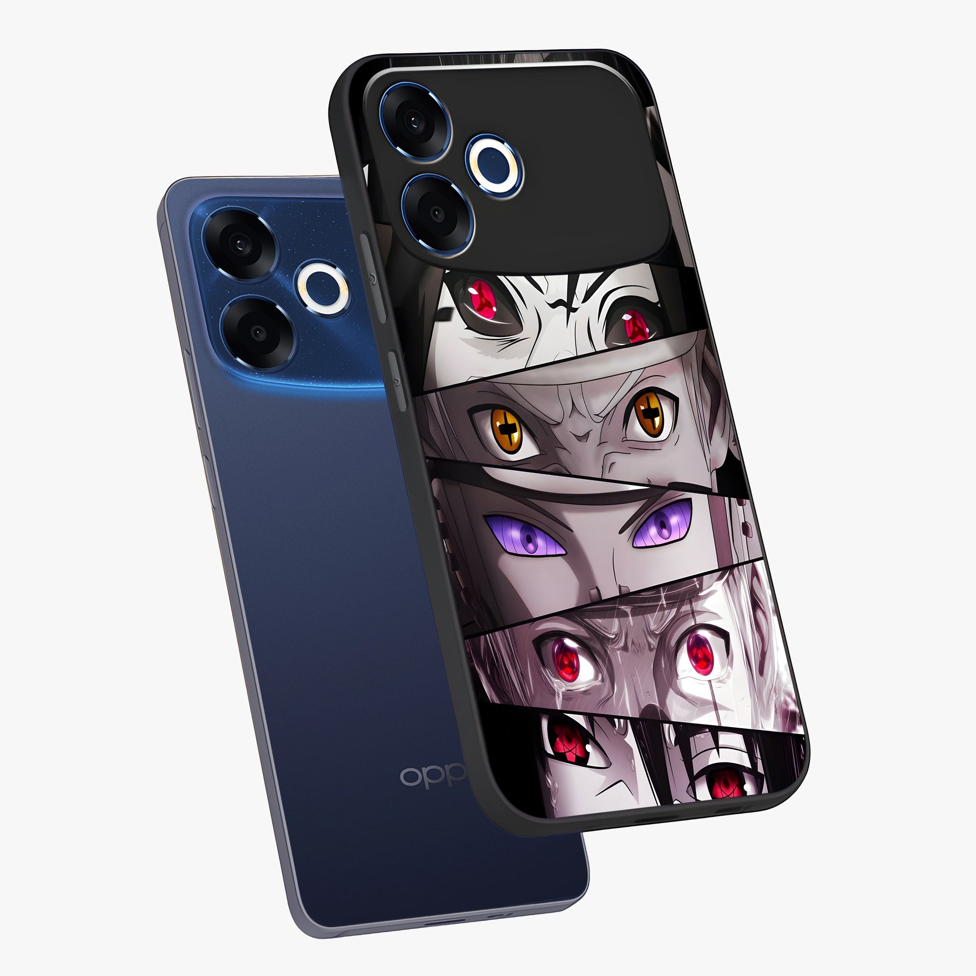 Eyes of Destiny Glass Case displayed in angled mockup highlighting bold eye illustration with mystical aesthetic style.