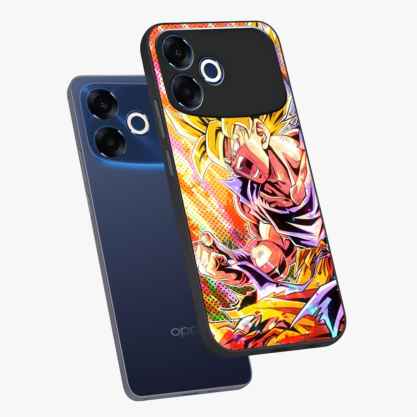 Firing Goku Glass Case displayed in angled mockup highlighting dynamic anime character design with action aesthetic.