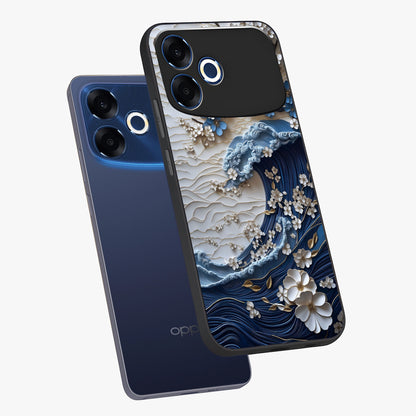 Floral Wave Origami Glass Case displayed in angled mockup highlighting geometric origami flower design with modern aesthetic style.