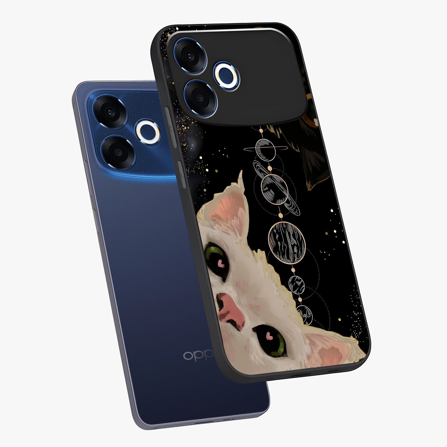 Galactic Cat Glass Case displayed in angled mockup highlighting celestial feline illustration with galaxy aesthetic style.