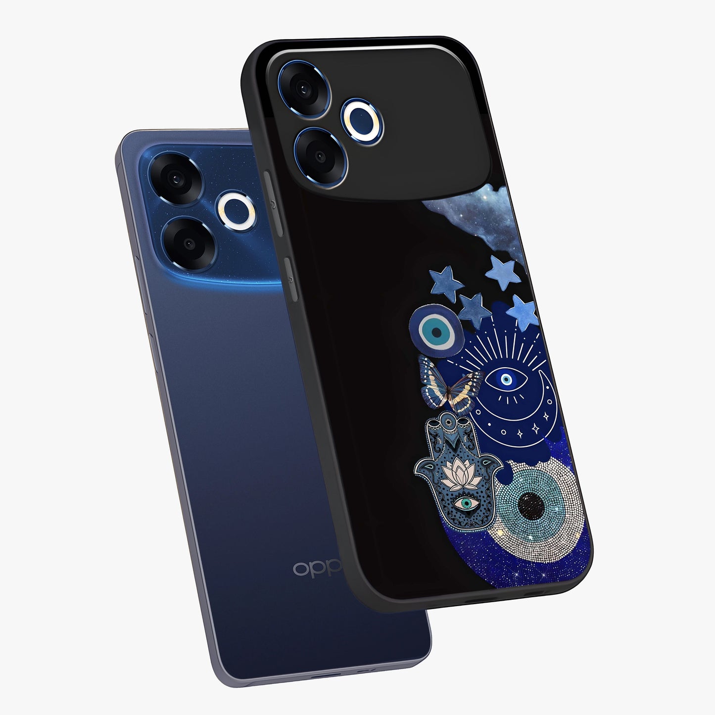 Galactic Charm Cluster Glass Case displayed in angled mockup highlighting luminous galaxy inspired design with dreamy aesthetic.