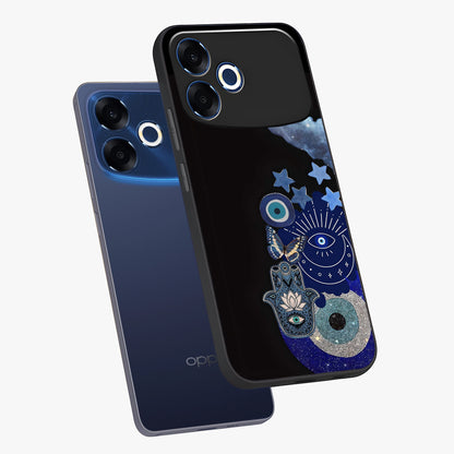Galactic Charm Cluster Glass Case displayed in angled mockup highlighting luminous galaxy inspired design with dreamy aesthetic.