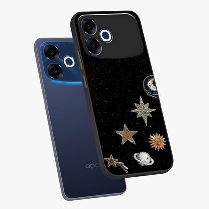 Galactic Charm Glow Glass Case displayed in angled mockup highlighting luminous galaxy inspired design with dreamy aesthetic.