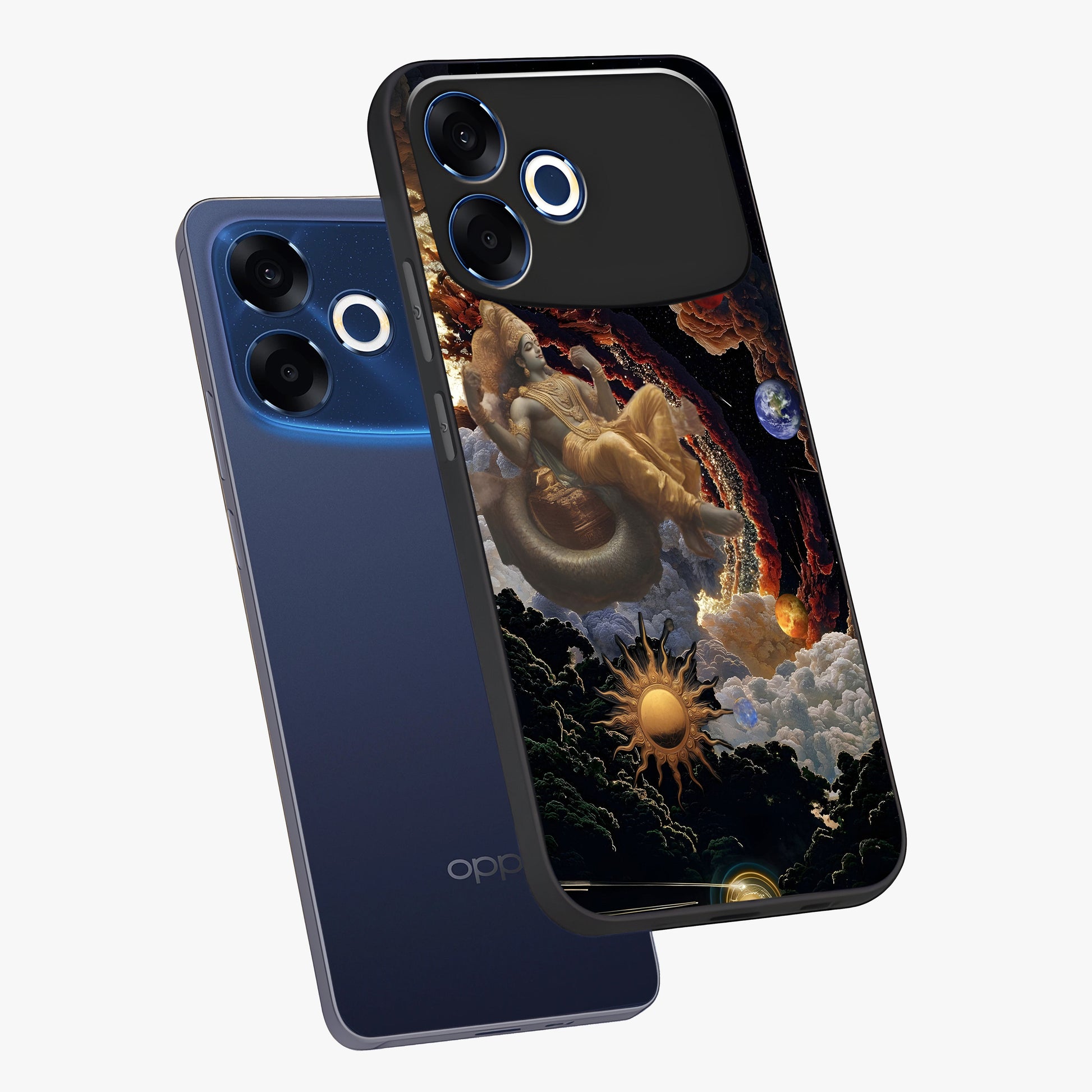 Galactic Divine God Glass Case displayed in angled mockup highlighting powerful celestial deity illustration with galactic aesthetic.