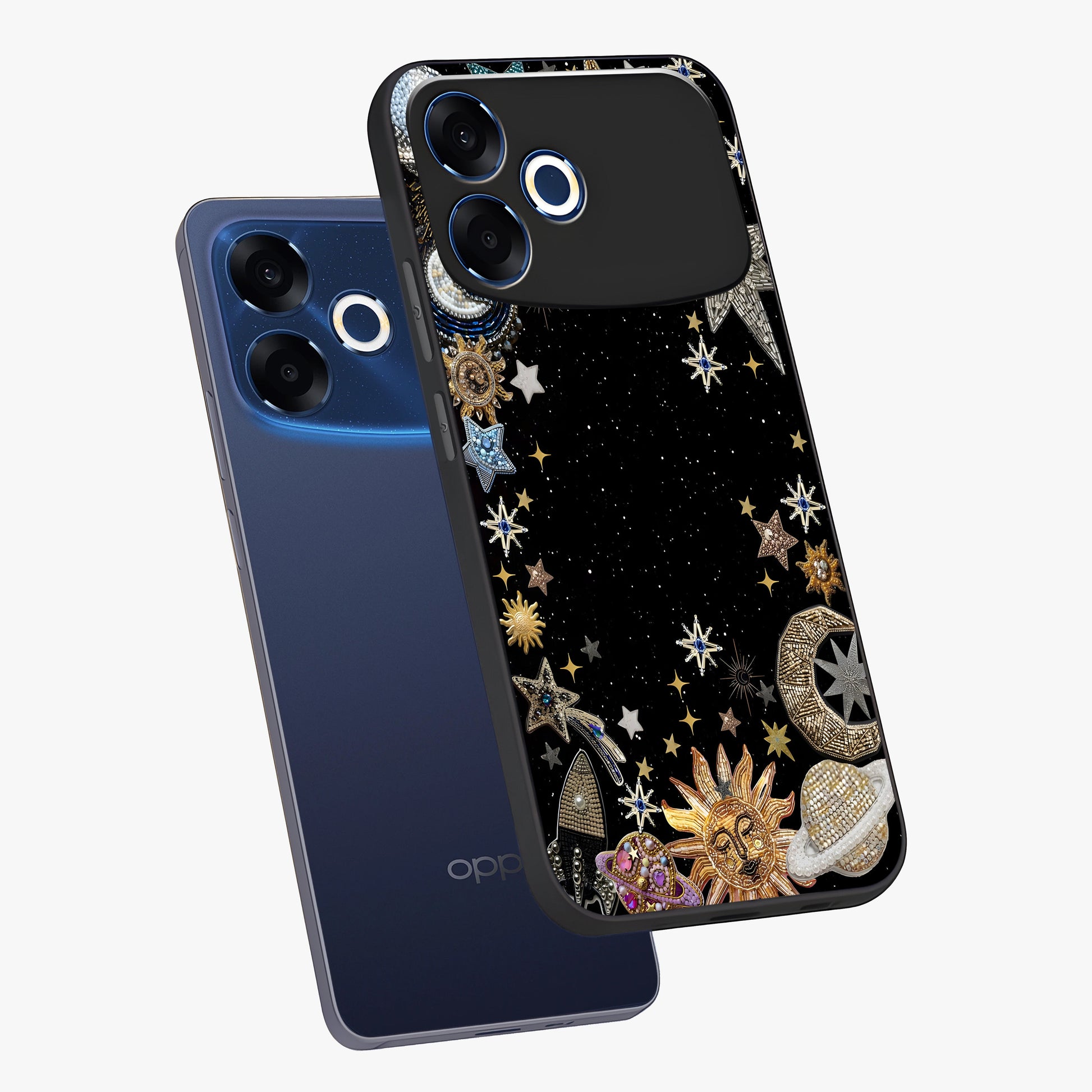 Galactic Jewel Stars Glass Case displayed in angled mockup highlighting shining celestial star design with cosmic aesthetic style.