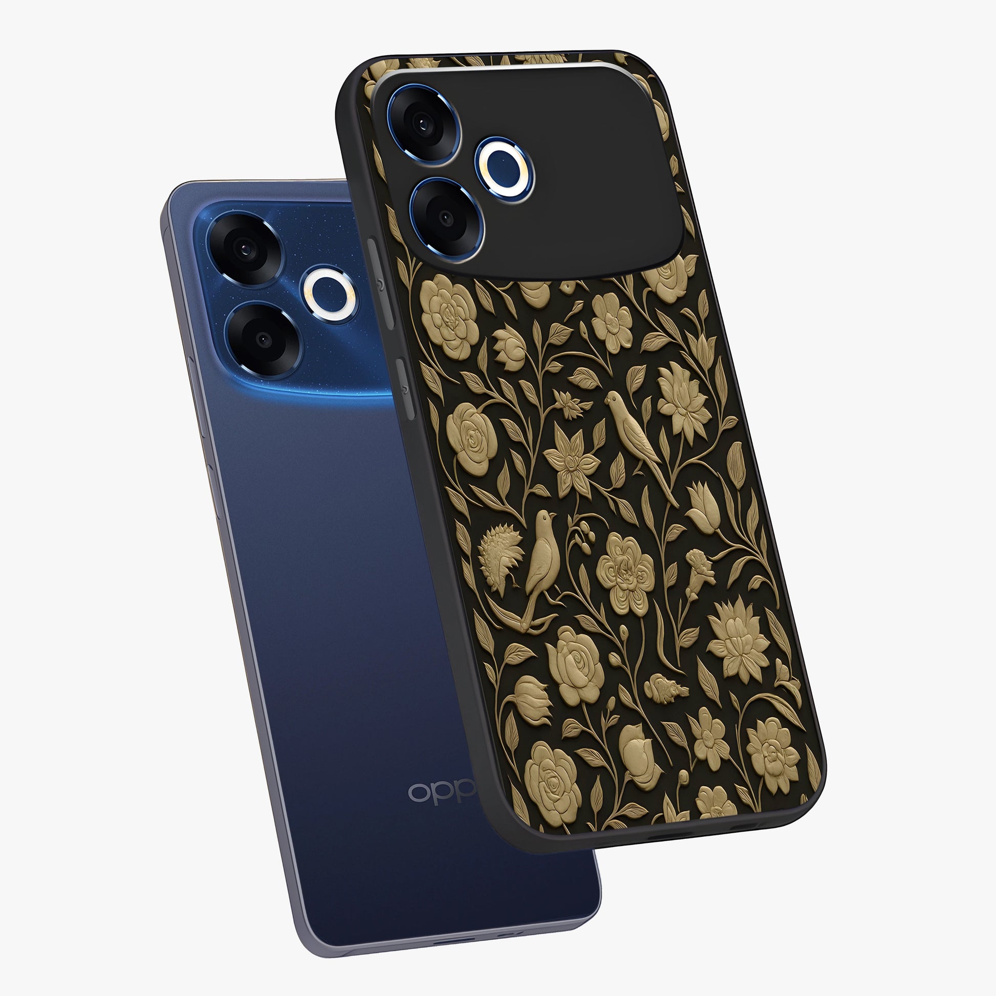 Golden Evil Eye Mandala Glass Case displayed in angled mockup highlighting protective evil eye symbol with golden mandala design.
