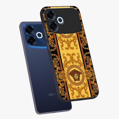 Golden Lotus Glow Glass Case displayed in angled mockup highlighting radiant lotus illustration with spiritual aesthetic.