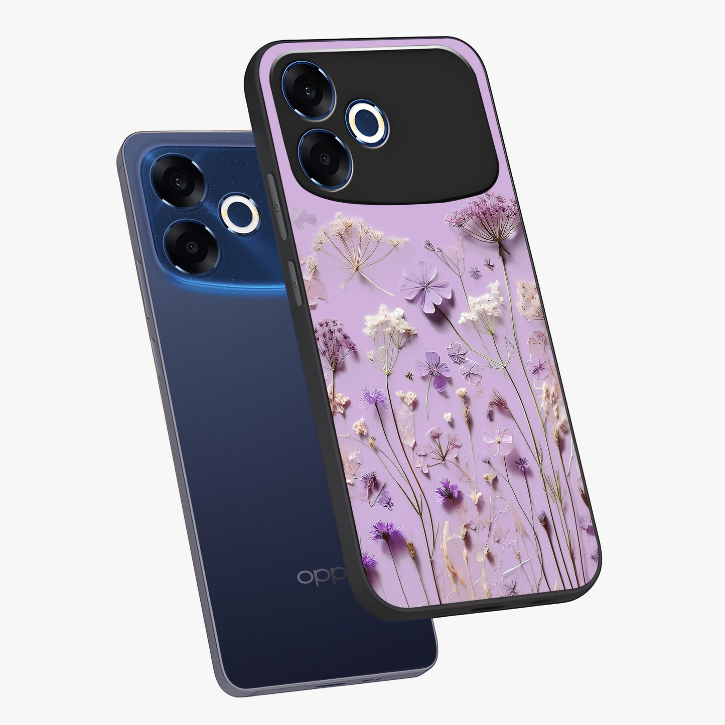 Lavender Blossom Dream Glass Case displayed in angled mockup highlighting dreamy lavender flower design with calming aesthetic style.