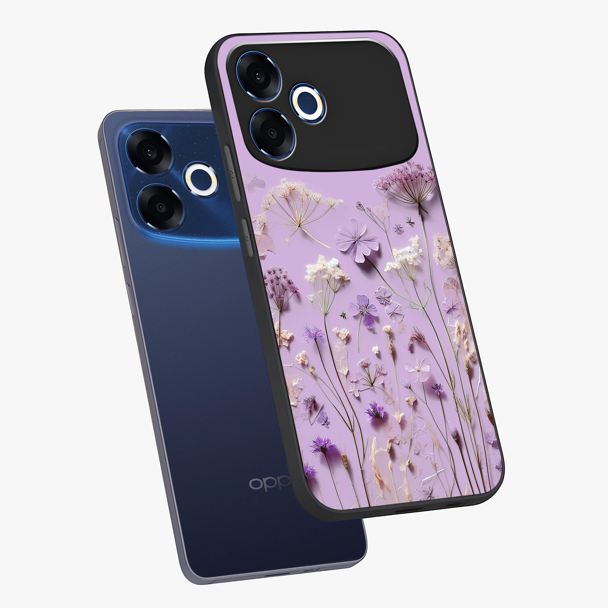 Lavender Blossom Dream Glass Case displayed in angled mockup highlighting dreamy lavender flower design with calming aesthetic style.