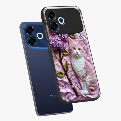 Lavender Cat Whimsy Glass Case displayed in angled mockup highlighting playful feline illustration with pastel lavender aesthetic.