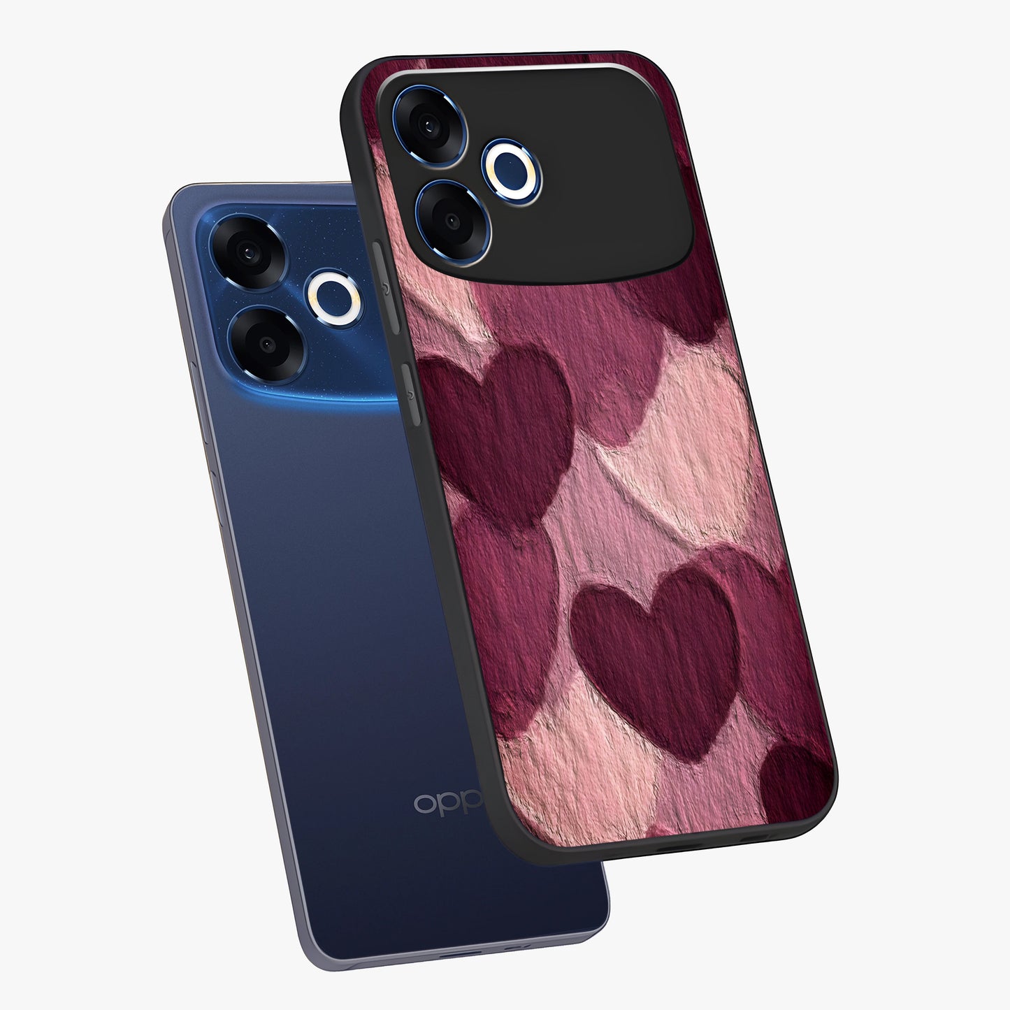 Layered Paper Hearts Glass Case displayed in angled mockup highlighting creative paper craft heart design with romantic aesthetic.