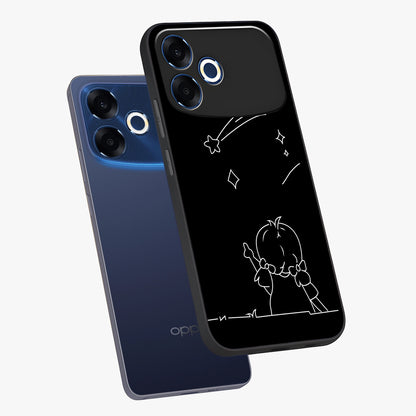 Line Art Girl With Shooting Stars Glass Case displayed in angled mockup highlighting elegant line art design with dreamy star aesthetic.