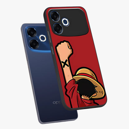 Luffy X Spirit Glass Case displayed in angled mockup highlighting powerful anime design with energetic action aesthetic.