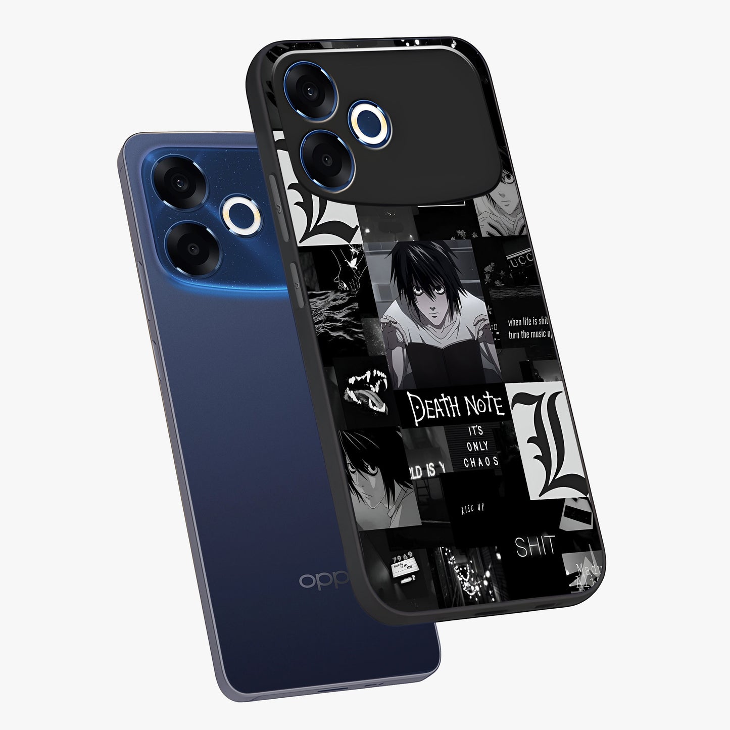Midnight Chaos Mind Glass Case displayed in angled mockup highlighting chaotic artistic design with dramatic midnight aesthetic.