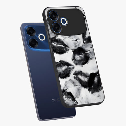 Midnight Kiss Marks Glass Case displayed in angled mockup highlighting playful romantic design with bold midnight aesthetic.