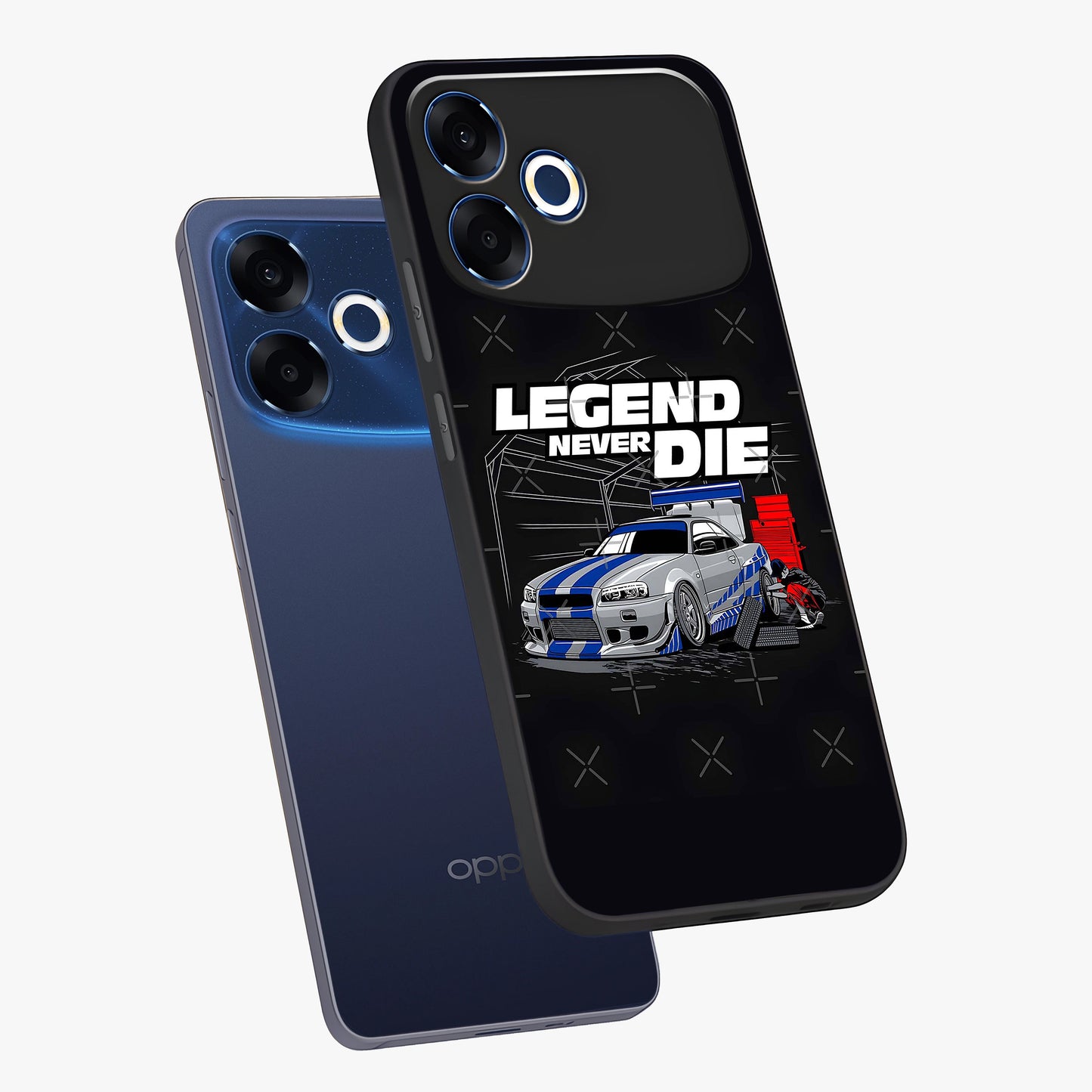 Midnight Racing Legacy Glass Case displayed in angled mockup highlighting dynamic automotive design with bold midnight aesthetic.