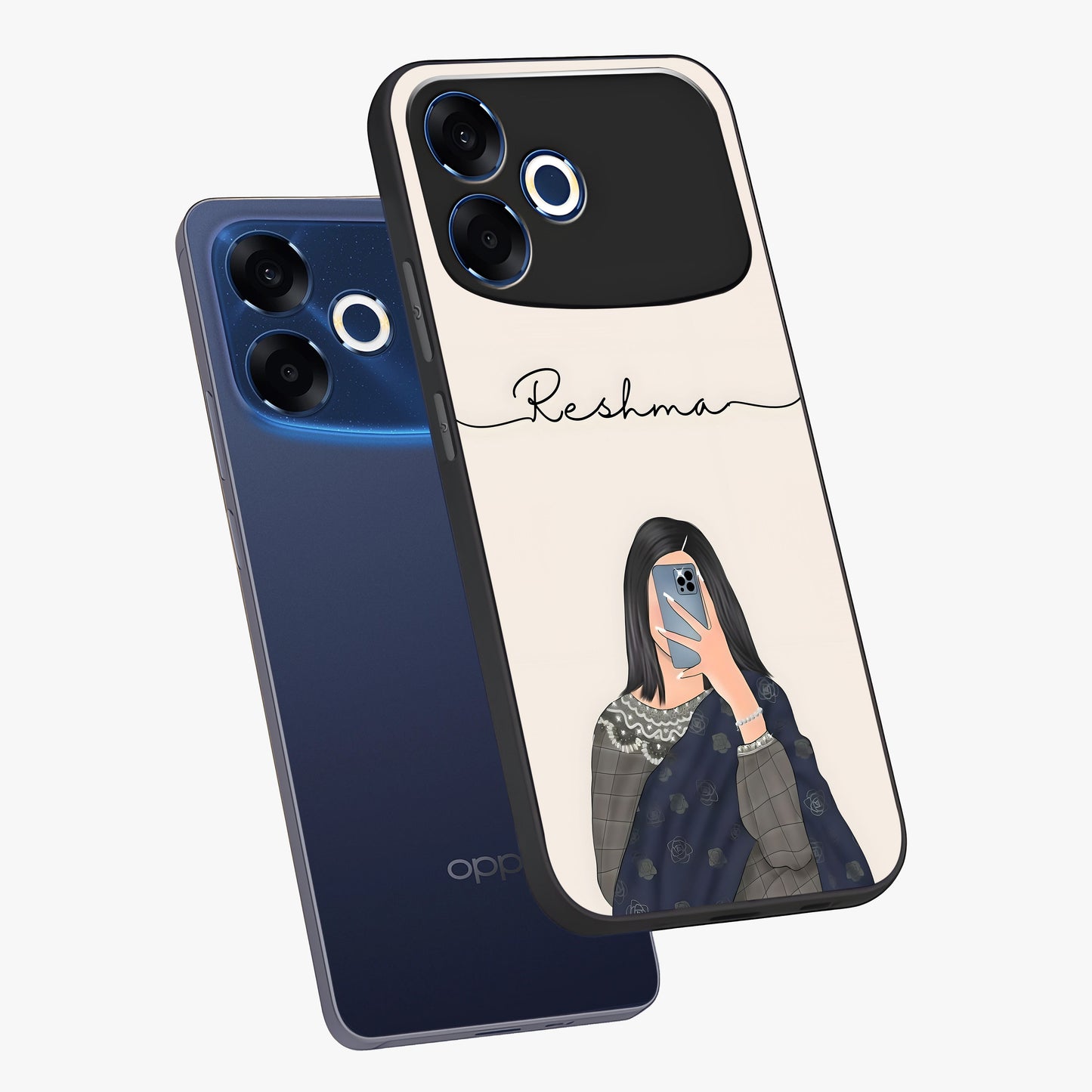 Mirror Mood Muse With Custom Name Glass Case displayed in angled mockup highlighting aesthetic mirror inspired design with custom name feature.