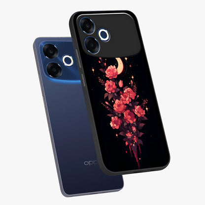 Moonlit Floral Elegance Glass Case displayed in angled mockup highlighting graceful flower design with soft moonlight aesthetic.
