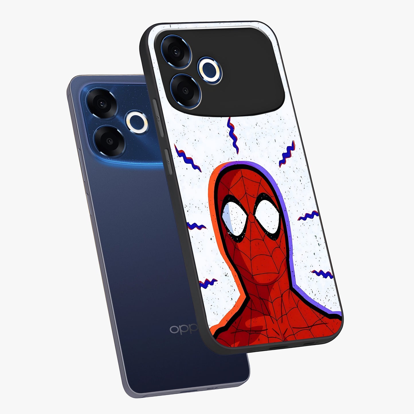 Omg Spiderman Glass Case displayed in angled mockup highlighting dynamic hero illustration with action comic aesthetic.