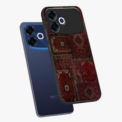 Persian Velvet Tale Glass Case displayed in angled mockup highlighting ornate textile inspired design with royal aesthetic.