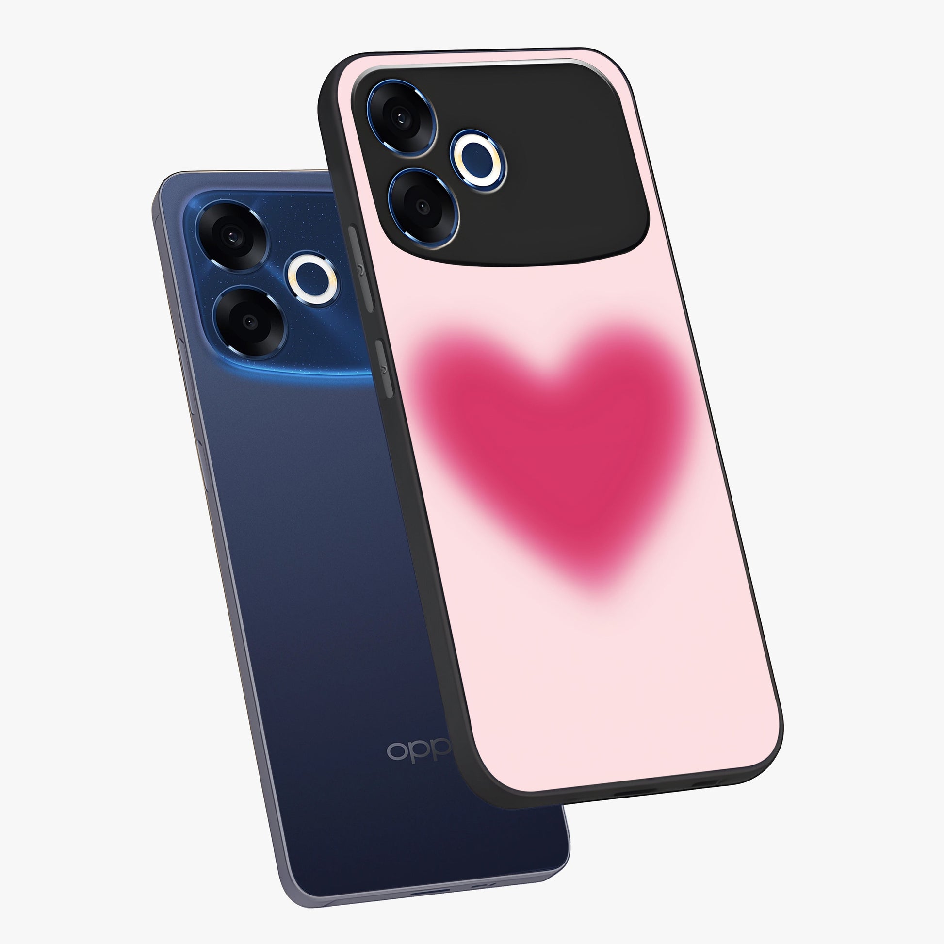 Pink Aura Heart Glass Case displayed in angled mockup highlighting vibrant pink heart design with dreamy aura aesthetic.