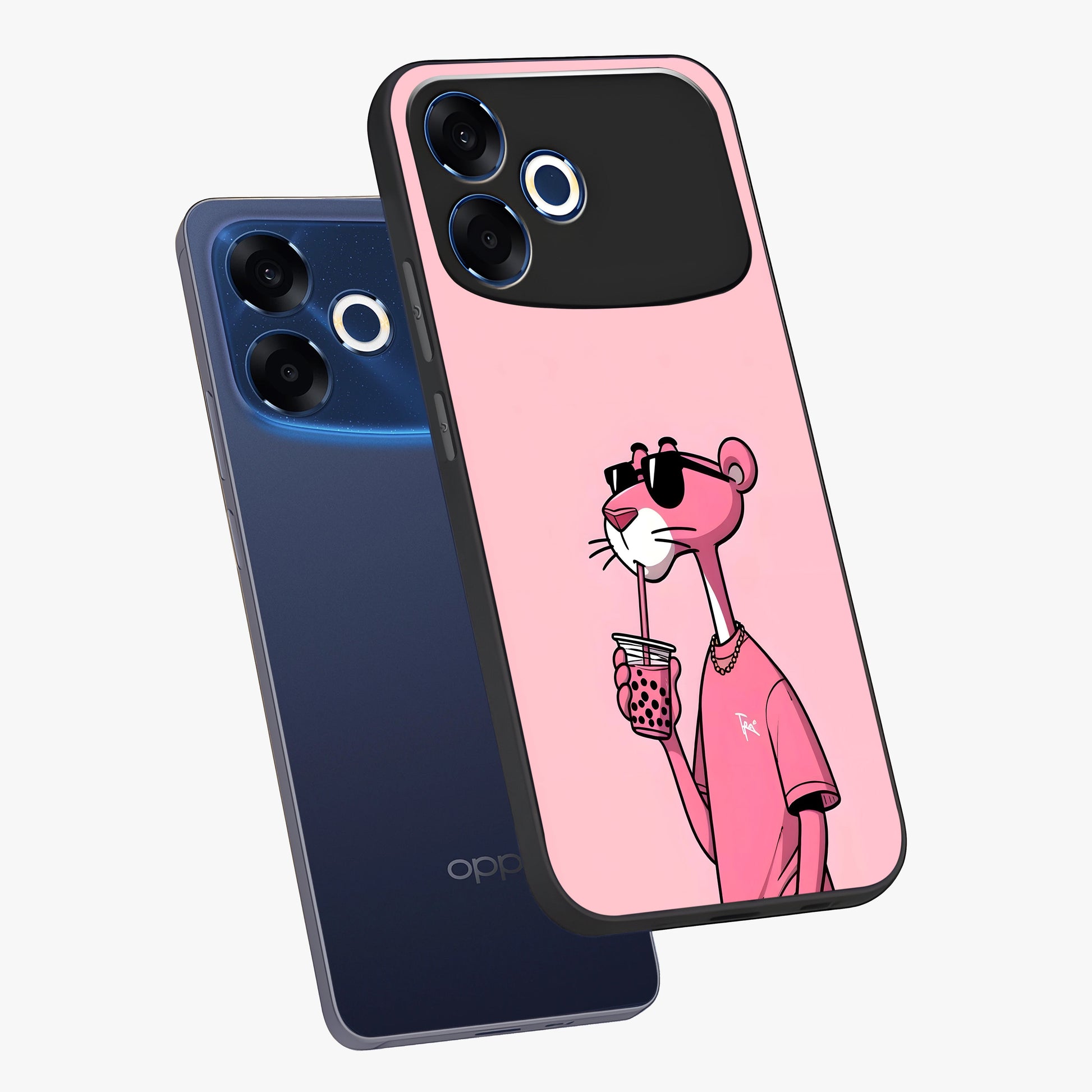 Pink Panther Glass Case displayed in angled mockup highlighting playful cartoon character design with vibrant pink aesthetic.