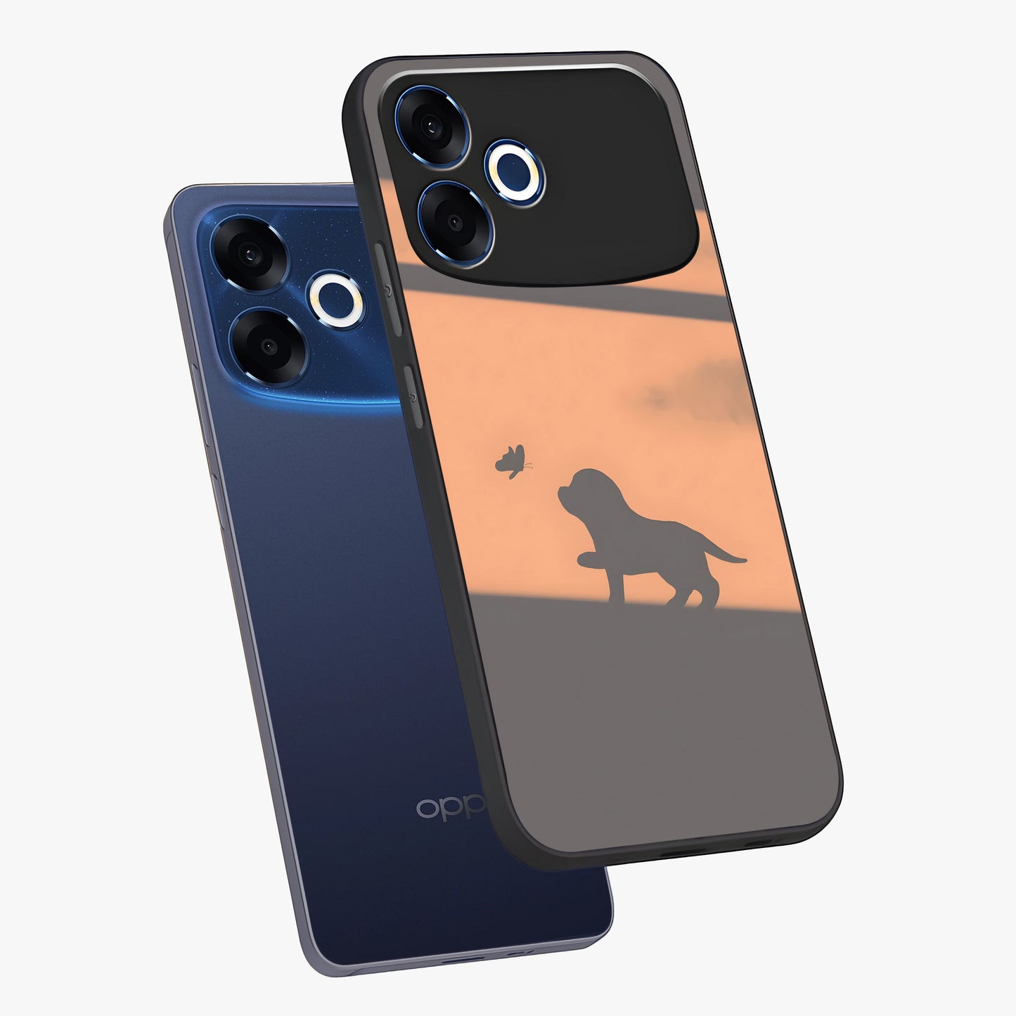 Puppy Shadow Art Glass Case displayed in angled mockup highlighting playful dog illustration with artistic shadow aesthetic.