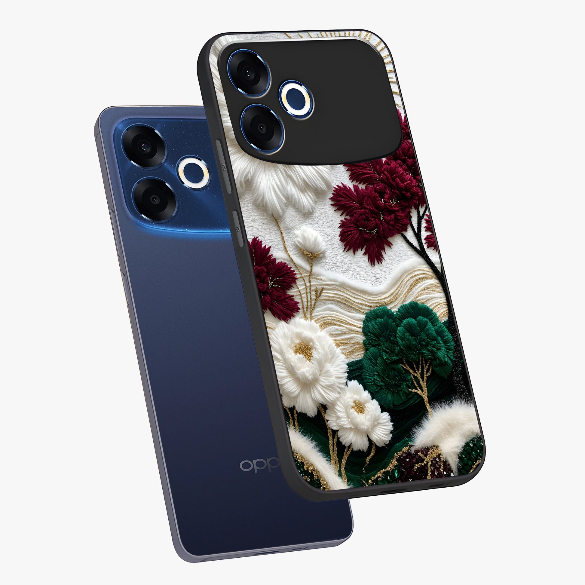 Radiant Bloom Elegance Glass Case displayed in angled mockup highlighting graceful floral design with radiant aesthetic style.