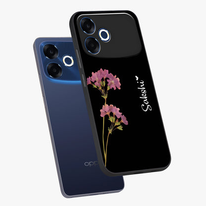 Riching Lavender Flower Custom Name Glass Case displayed in angled mockup highlighting delicate lavender flower design with custom name feature.