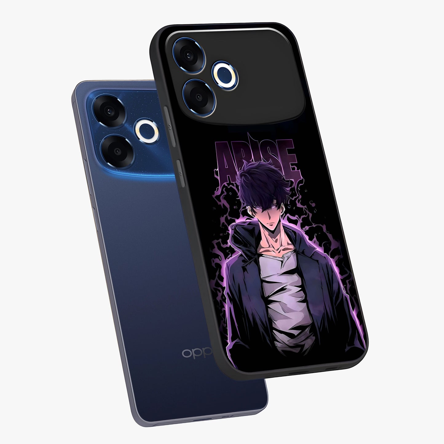 Shadow Monarch Awakening Glass Case displayed in angled mockup highlighting dramatic shadow warrior design with fantasy aesthetic.