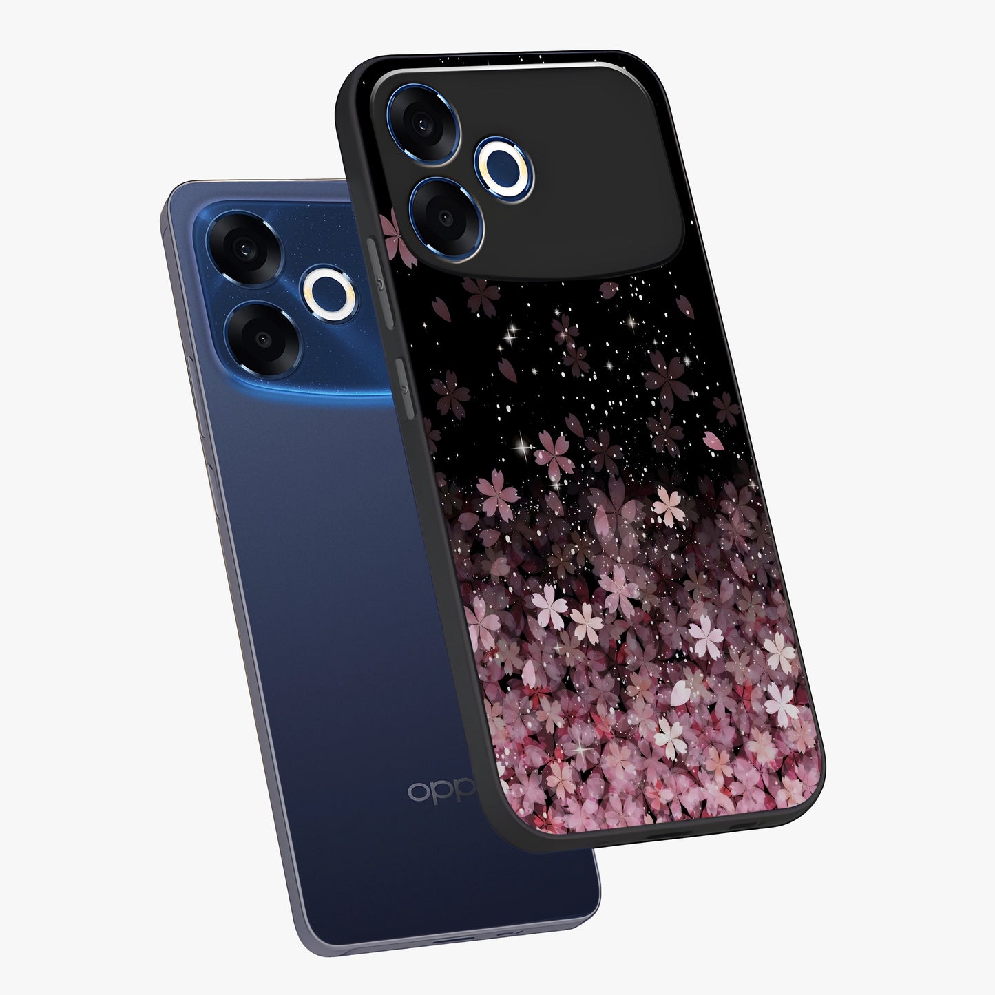 Small Starry Flowers Glass Case displayed in angled mockup highlighting tiny flower pattern with celestial aesthetic style.