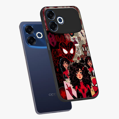 Spider Love Story Glass Case displayed in angled mockup highlighting expressive comic inspired design with playful aesthetic.