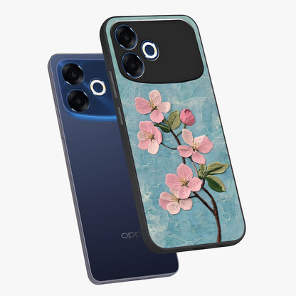 Threaded Blossom Breeze Glass Case displayed in angled mockup highlighting elegant floral design with soft aesthetic style.