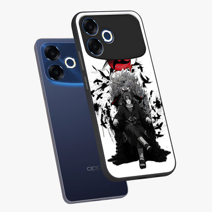Uchiha Shadow Throne Glass Case displayed in angled mockup highlighting glowing aquatic design with celestial aesthetic.