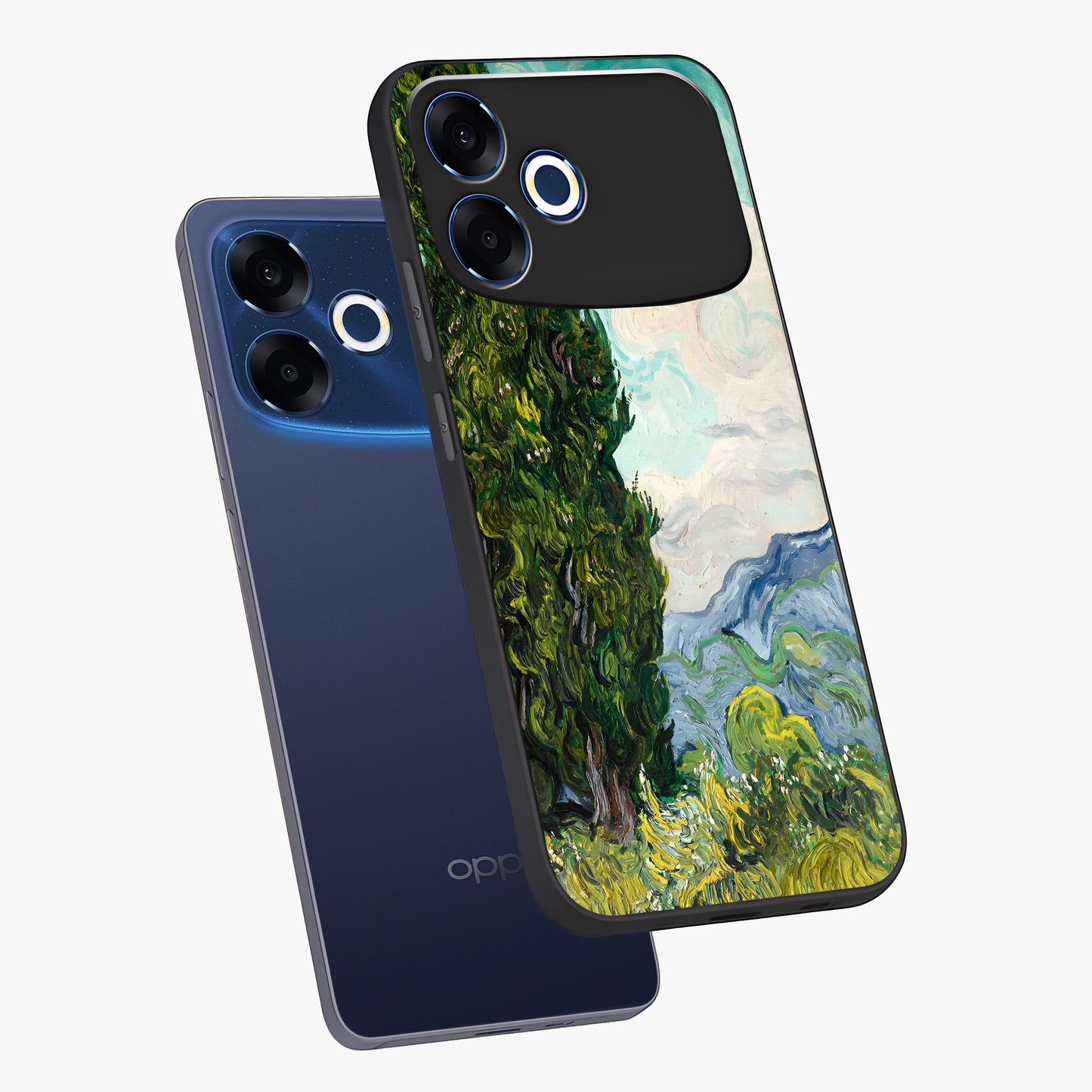 Van Gogh Vintage Art Glass Case displayed in angled mockup highlighting textured brushstroke design with classic aesthetic.