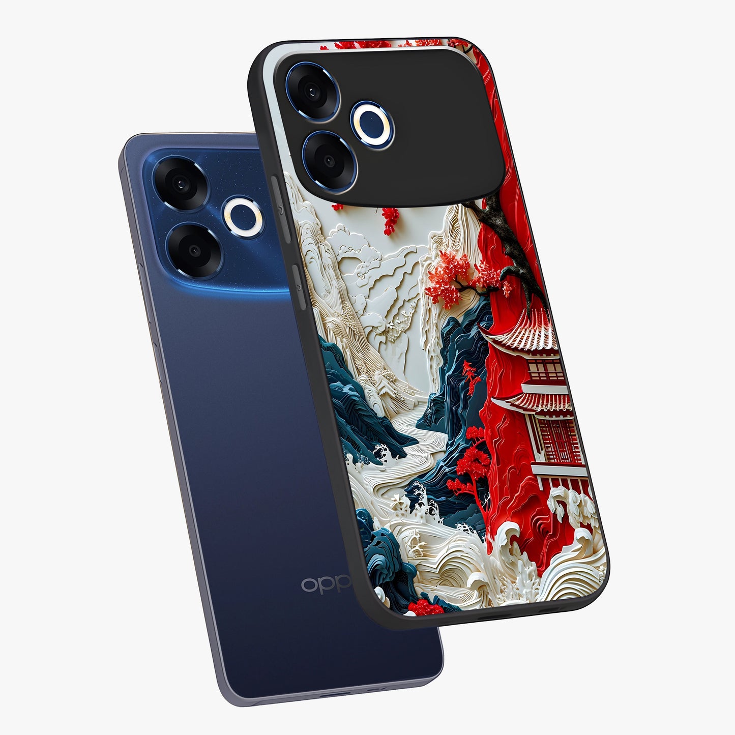 Whispers Of Sakura Waves Glass Case displayed in angled mockup highlighting flowing sakura design with soft floral aesthetic.