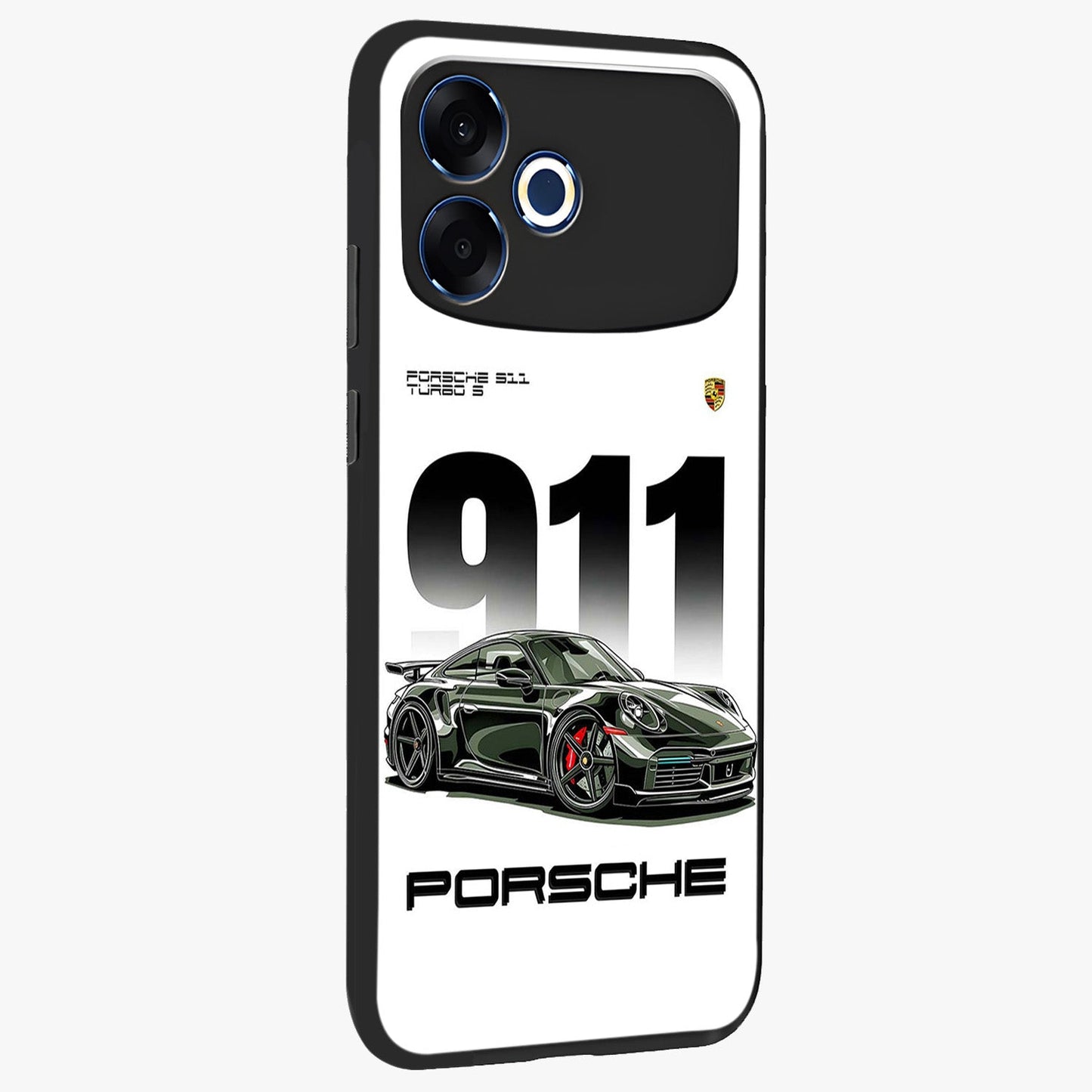 911 Turbo Dominance Glass Case upright perspective showcasing powerful racing design and modern automotive aesthetic.
