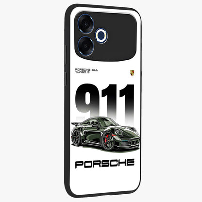911 Turbo Dominance Glass Case upright perspective showcasing powerful racing design and modern automotive aesthetic.