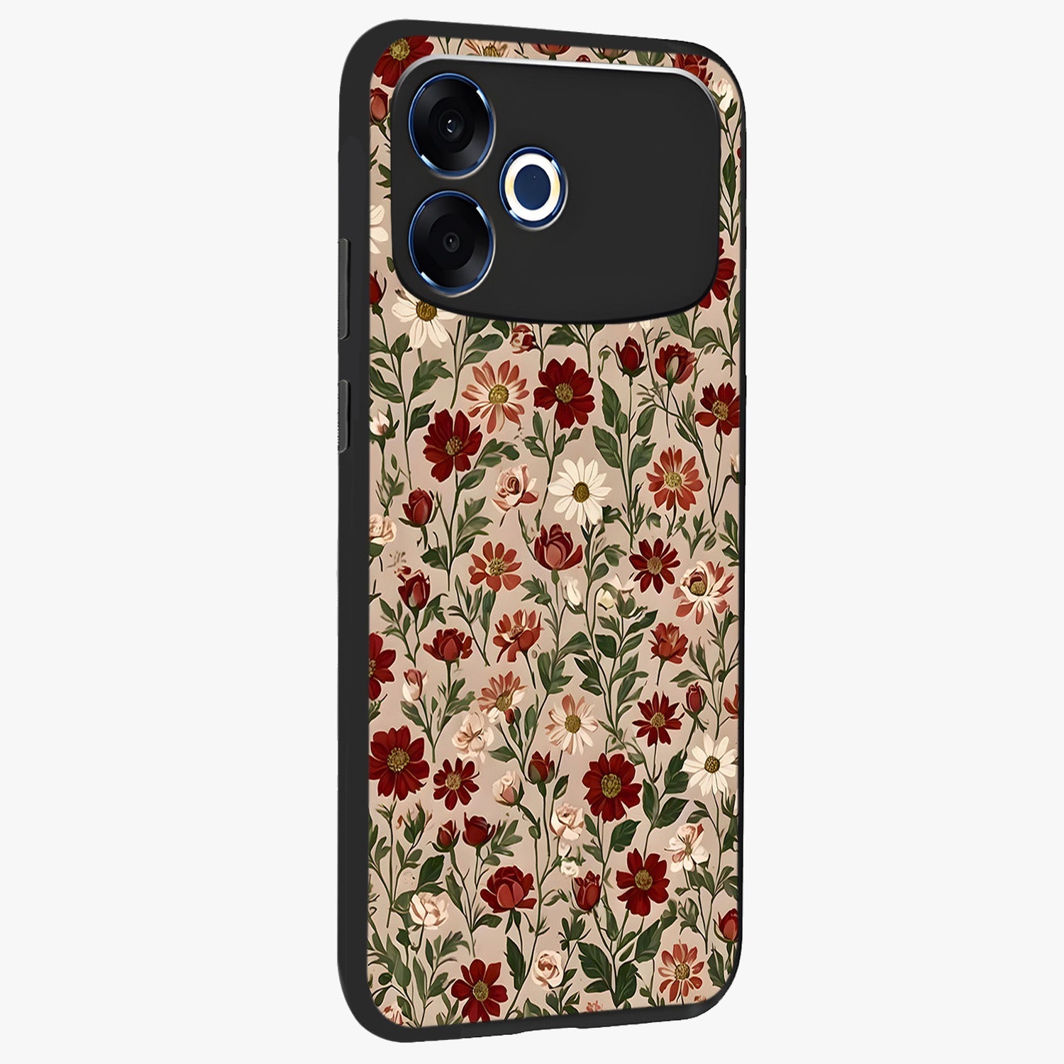Biege Flower With Leaf Glass Case upright view showcasing delicate beige flower illustration with clean botanical style.