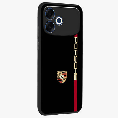 Black Minimal Porsche Glass Case upright view showcasing stylish automotive artwork with bold minimal theme.