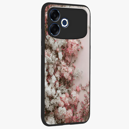 Blush Blossom Cloud Glass Case upright view showcasing calm floral cloud artwork with gentle dreamy theme.