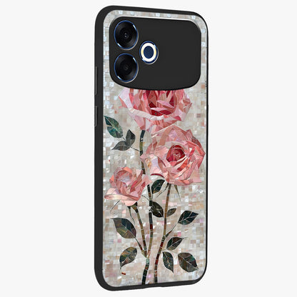 Blush Mosaic Bloom Glass Case upright view showcasing decorative floral mosaic artwork with stylish modern aesthetic.