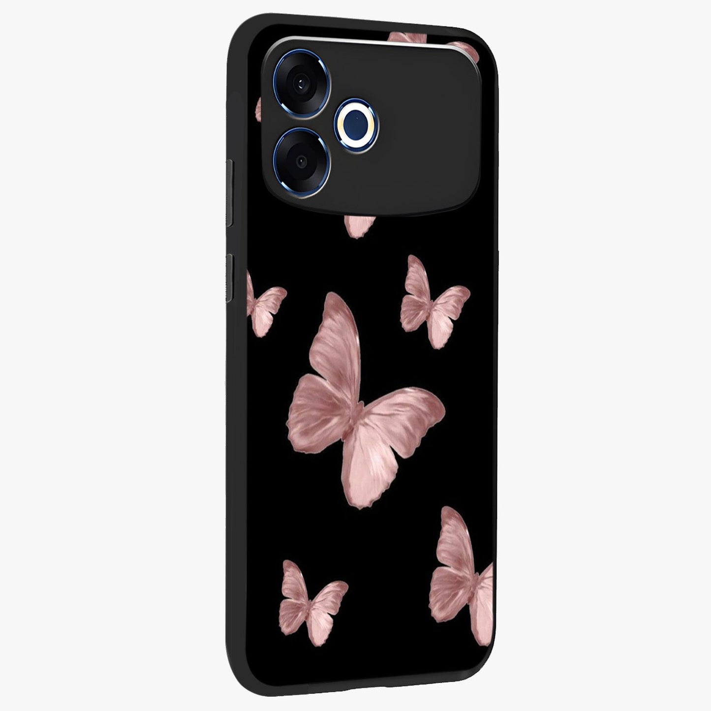 Butterfly Pattern Glass Case upright view showcasing graceful butterfly artwork with soft decorative theme.