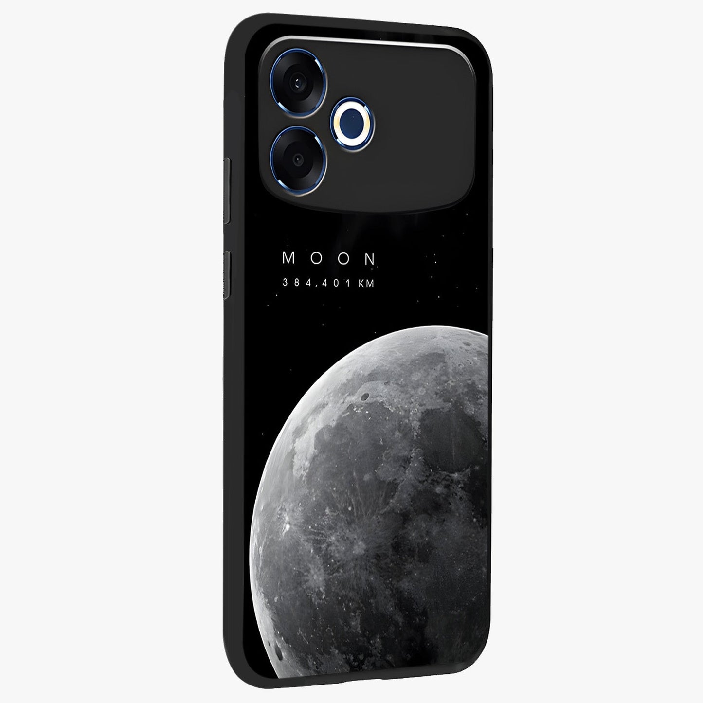 Cosmic Moon Glow Glass Case upright view showcasing luminous moon illustration with dreamy cosmic style.