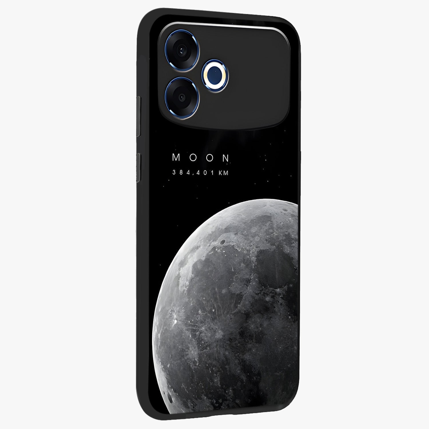 Cosmic Moon Glow Glass Case upright view showcasing luminous moon illustration with dreamy cosmic style.