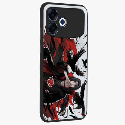 Crimson Crow Illusion Glass Case upright view showcasing striking crow illusion artwork with intense crimson theme.