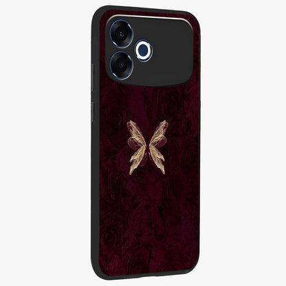 Crimson Fade Butterfly Glass Case upright view showcasing graceful butterfly artwork with soft crimson fade effect.