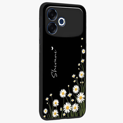 Daisy Cascade Custom Name Glass Case upright view showcasing elegant floral cascade design with personalized aesthetic.